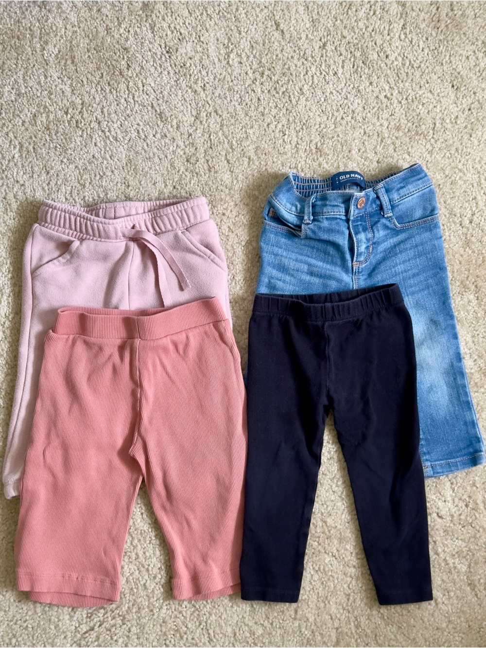 Old Navy Girls' Light Blue Denim Jeans with Pink and Black Bottoms Set